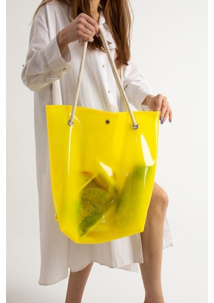 Sarı Kadın Beach Bag Tpu Şeffaf Plaj Çantası