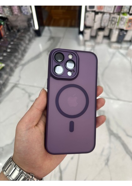 iPhone 14 Pro Max Magsafe Uyumlu Kılıf Kamera Lens Korumalı Magsafe Mat Kılıf - Mor