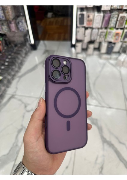 iPhone 14 Pro Max Magsafe Uyumlu Kılıf Kamera Lens Korumalı Magsafe Mat Kılıf - Mor