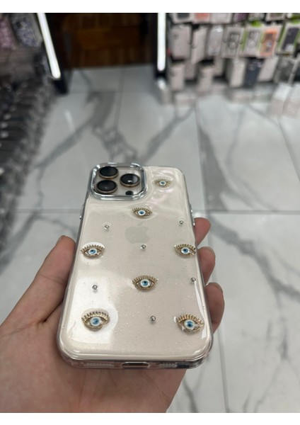 iPhone 15 Pro Max Uyumlu Simli Kılıf Parlak Yumuşak Göz Desenli Kılıf