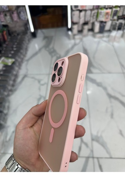 iPhone 16 Pro Max Magsafe Uyumlu Kılıf Kamera Lens Korumalı Magsafe Mat Kılıf - Pembe