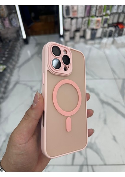 iPhone 16 Pro Max Magsafe Uyumlu Kılıf Kamera Lens Korumalı Magsafe Mat Kılıf - Pembe
