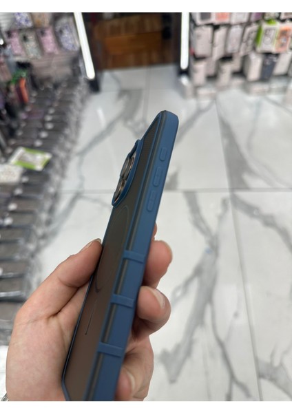 iPhone 16 Pro Max Uyumlu Karbon Şeffaf Desenli Mat Tank Magsafe Kılıf - Lacivert