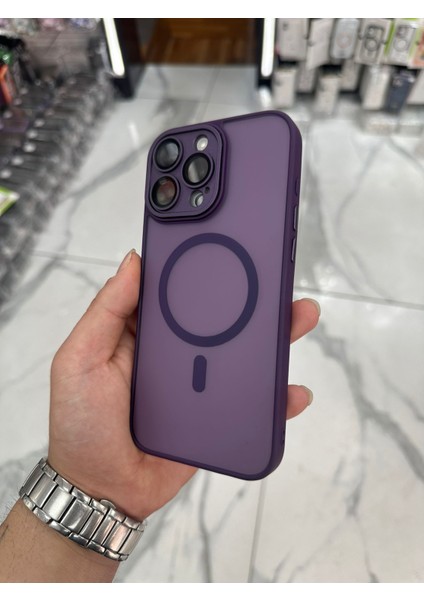 iPhone 16 Pro Max Magsafe Uyumlu Kılıf Kamera Lens Korumalı Magsafe Mat Kılıf - Mor
