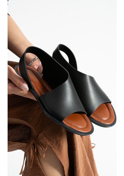 Siyah Açık Babet Sandalet Yazlık Ayakkabı