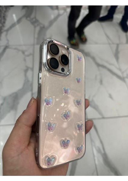 iPhone 14 Pro Max Uyumlu Simli Kılıf Parlak Yumuşak Kelebek Desenli Kılıf