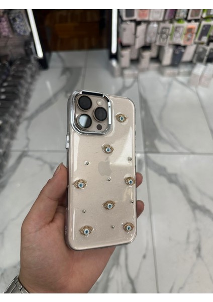 iPhone 16 Pro Max Uyumlu Simli Kılıf Parlak Yumuşak Göz Desenli Kılıf