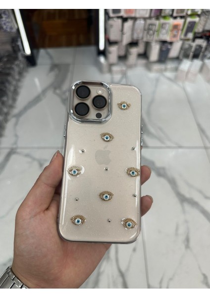 iPhone 16 Pro Max Uyumlu Simli Kılıf Parlak Yumuşak Göz Desenli Kılıf