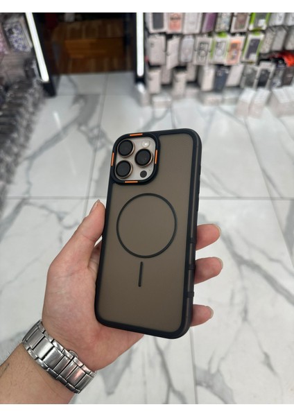 iPhone 16 Pro Max Uyumlu Karbon Şeffaf Desenli Mat Tank Magsafe Kılıf - Siyah