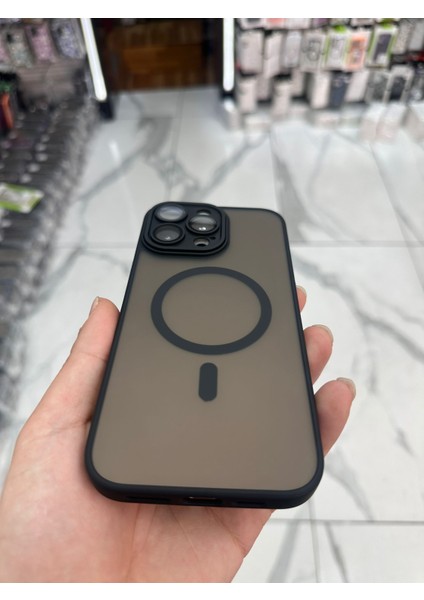 iPhone 16 Pro Max Magsafe Uyumlu Kılıf Kamera Lens Korumalı Magsafe Mat Kılıf - Siyah