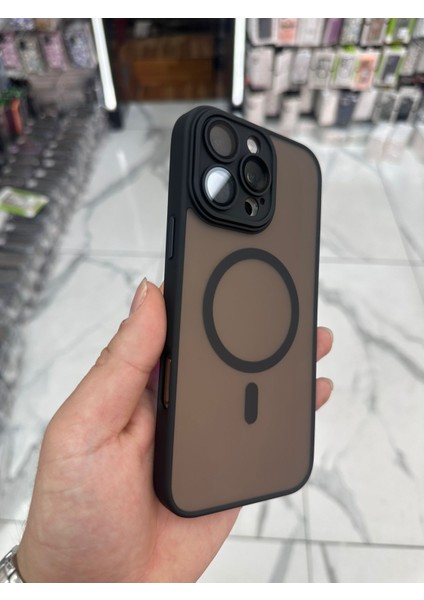 iPhone 16 Pro Max Magsafe Uyumlu Kılıf Kamera Lens Korumalı Magsafe Mat Kılıf - Siyah