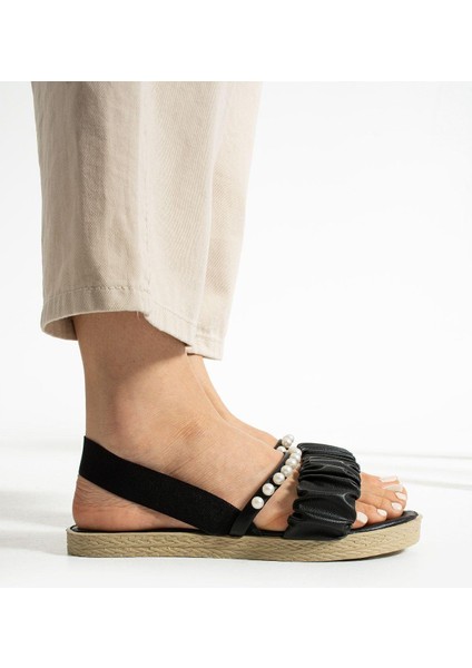 Siyah İncili Lastikli Sandalet indirimleri