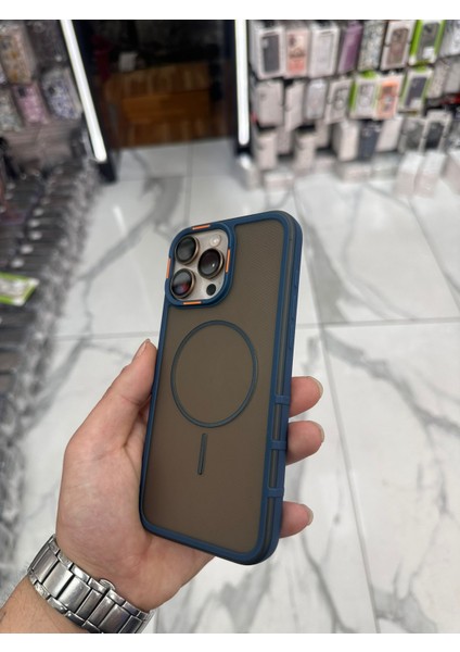 iPhone 15 Pro Max Uyumlu Karbon Şeffaf Desenli Mat Tank Magsafe Kılıf - Lacivert