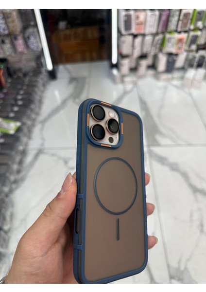 iPhone 15 Pro Max Uyumlu Karbon Şeffaf Desenli Mat Tank Magsafe Kılıf - Lacivert