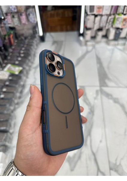 iPhone 15 Pro Max Uyumlu Karbon Şeffaf Desenli Mat Tank Magsafe Kılıf - Lacivert