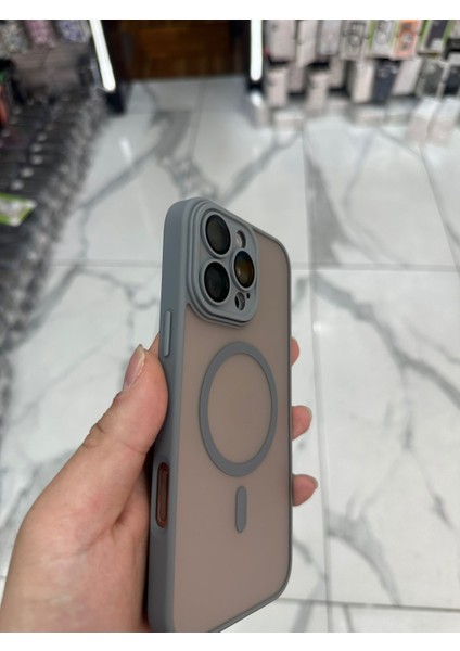 iPhone 16 Pro Max Magsafe Uyumlu Kılıf Kamera Lens Korumalı Magsafe Mat Kılıf - Gri