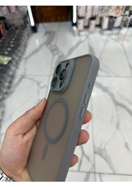 iPhone 16 Pro Max Magsafe Uyumlu Kılıf Kamera Lens Korumalı Magsafe Mat Kılıf - Gri