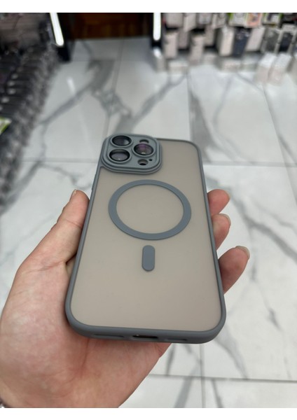 iPhone 16 Pro Max Magsafe Uyumlu Kılıf Kamera Lens Korumalı Magsafe Mat Kılıf - Gri