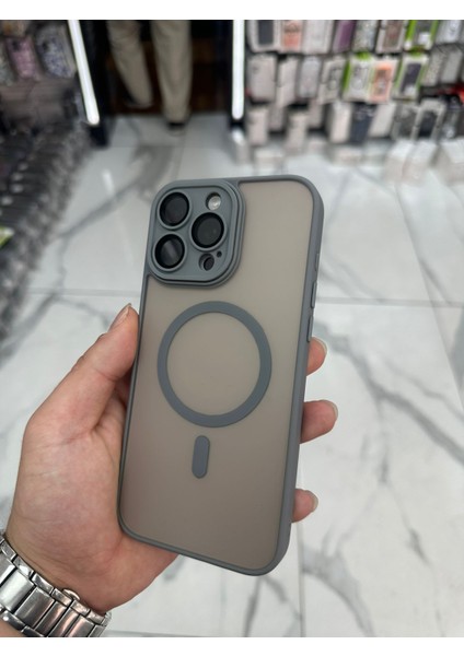 iPhone 16 Pro Max Magsafe Uyumlu Kılıf Kamera Lens Korumalı Magsafe Mat Kılıf - Gri