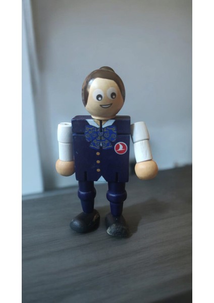 Vintage Türk Hava Yolları Ahşap Hostes Figür Oyuncak & 11 cm