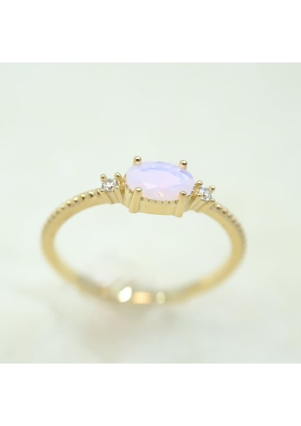 Gümüş Yüzük - Oval Kesim Kuvars Taşlı Yan Zirkon Taşlı 925 Ayar Gümüş Yüzük-Tektaş Hediyelik Yüzük