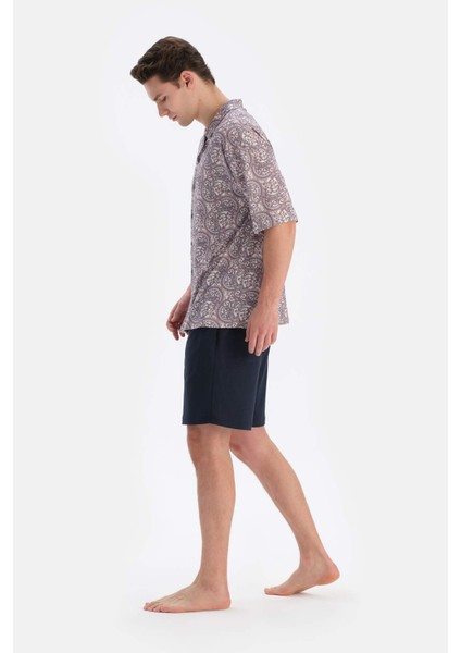 Multicolor Gömlek Yaka Kısa Kollu Desenli Modal Pijama Takımı modelleri