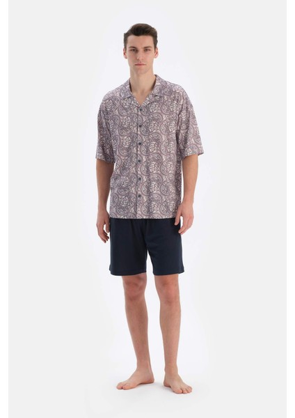 Multicolor Gömlek Yaka Kısa Kollu Desenli Modal Pijama Takımı indirimleri