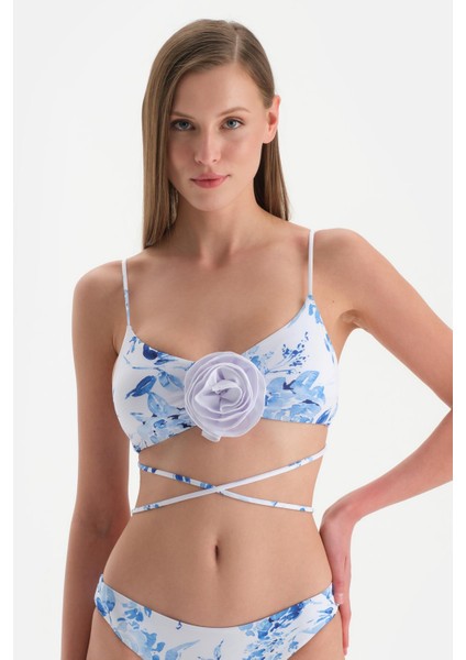 Beyaz-Mavi Bralet Bikini Üstü