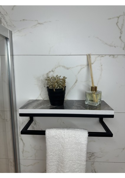 Fulya Banyo Ahşap Raflı Siyah Metal Havlu, Şal Askılık fiyatları