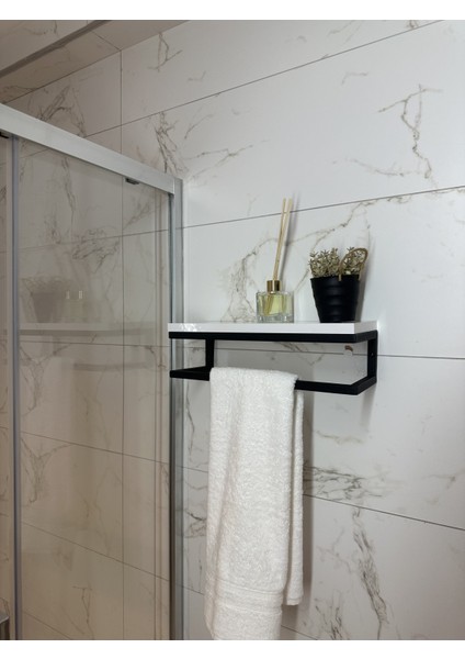 Fulya Banyo Ahşap Raflı Siyah Metal Havlu, Şal Askılık modelleri