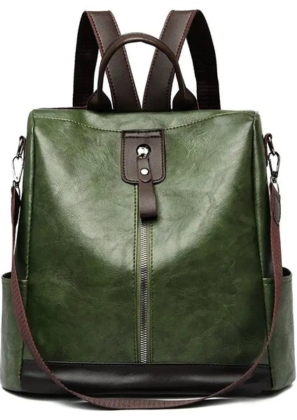 Moda Hırsızlığı Kadın Sırt Çantaları Ünlü Marka Yüksek Kaliteli Pu Deri Seyahat Sırt Çantası Bayanlar Büyük Kapasiteli Omuz El Çantası: Yeşil (Yurt Dışından)