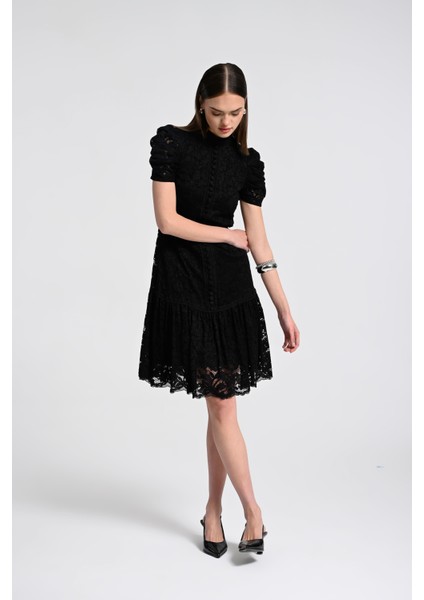 Kadın Siyah Lace Şık Elbise