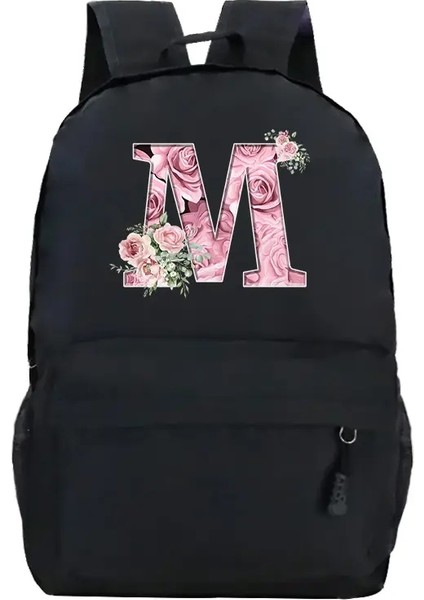 Pembe Gül Alfabe Sırt Çantası Siyah Günlük Kadın Estetik Sırp Çekiş Genç Kız Çocuk Çiçek Mektubu Okul Çantası Öğrenci Mochilascolor: BK13 (Yurt Dışından)