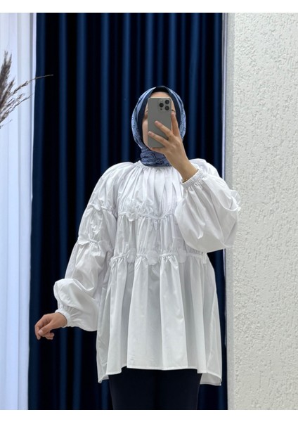 Nubuna Şeritleri Çiçekli GÖMLEK-MF1793 Beyaz