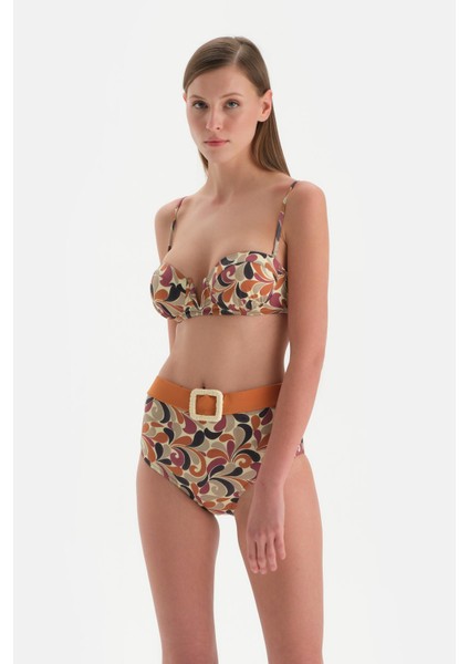 Kahverengi Straplez Kaplı Bikini Üst