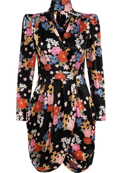 Kadın Siyah Flora Dress Çiçek Desenli Elbise