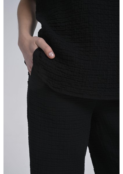 Kadın Siyah Beli Lastikli Cepli Rahat Şık Pantolon modelleri