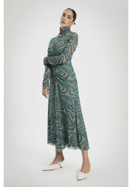 Kadın Yeşil Tempus Dress Balıkçı Yaka Uzun Elbise