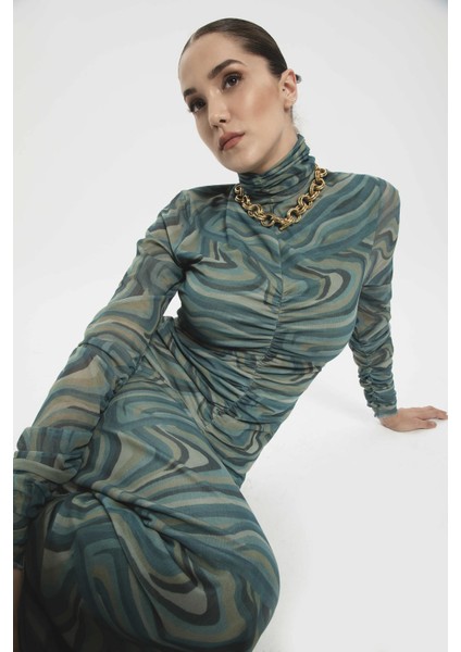 Kadın Yeşil Tempus Dress Balıkçı Yaka Uzun Elbise