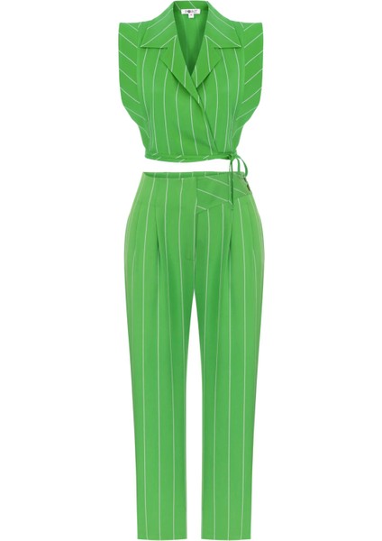 Kadın Yeşil Lima Pants Çizgili Pantolon