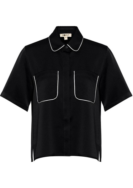 Kadın Siyah Beo Shirt Önü Cepli Gömlek