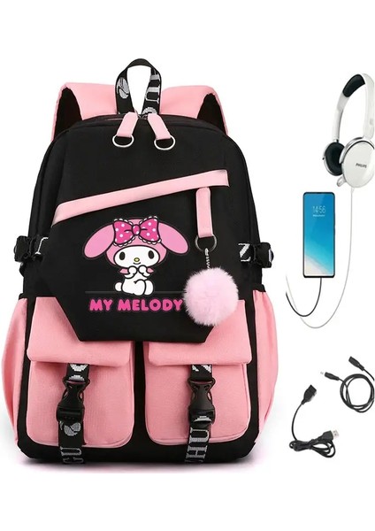 Karikatür Kuromi My Melody USB Şarj Sırt Çantası Mochila Kız Kızlar Okul Çantası Erkek Kadınlar Sırt Çantası Okul Çantası Gençler Günlük Knapsackcolor: Resim ile Aynı (Yurt Dışından)