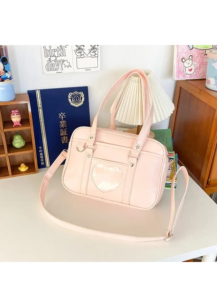 Japon Lolita Kalp Jk Okul Üniforma Çantaları Moda Kadınlar Oxford Kadın Pu El Çantası Cosplay Omuz Sırt Çantası Renk: Pembe (Yurt Dışından)