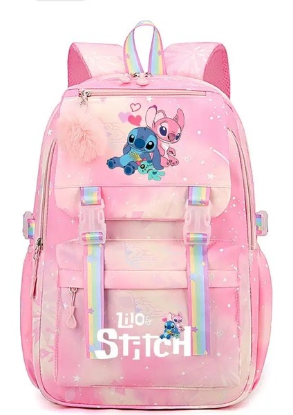 Disney Mochila Lilo ve Dikiş Sırt Çantası Çocuk Okul Çantaları Kızlar Kadın Gün Çantası Çocuk Çantaları Kawaii Kadın Büyük Kapasite Sırt Çantası Renk: Açık Pembe (Yurt Dışından)
