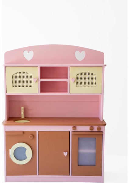 Wood & Joy Doğal Ahşap Pembe Mutfak Evcilik Seti Oyuncak Seti