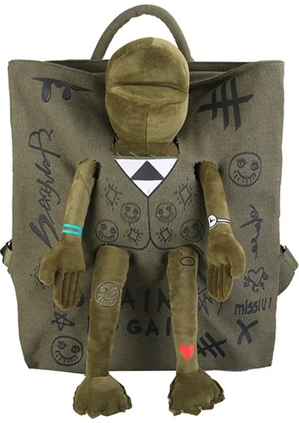 Sevimli Grafiti Kakma Peluş Kurbağa Canavar Zip Büyük Kapasiteli Okul Sırt Çantası Erkekler Seyahat Ayarlanabilir Açık Sırt Çantaları Kadınlar Için (Yurt Dışından)