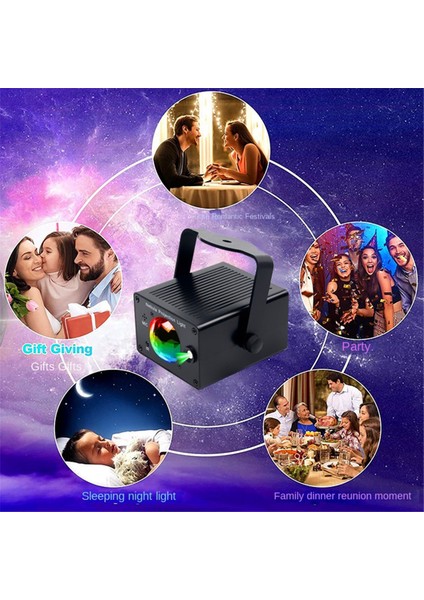 LED Parti Işığı Yıldızlı Okyanus-Dalga Projektör Gece Işığı Ses Kontrolü Atmosfer Renkli Işık Yıldızlarla Dolu Gece Işığı (Yurt Dışından)