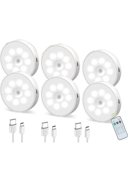 LED Uzaktan Kumandalı Üç Renkli Dolap Işığı, Hareket Sensörlü Şarj Edilebilir Işık, Tezgah Altı Işık (6'lı Paket) (Yurt Dışından)