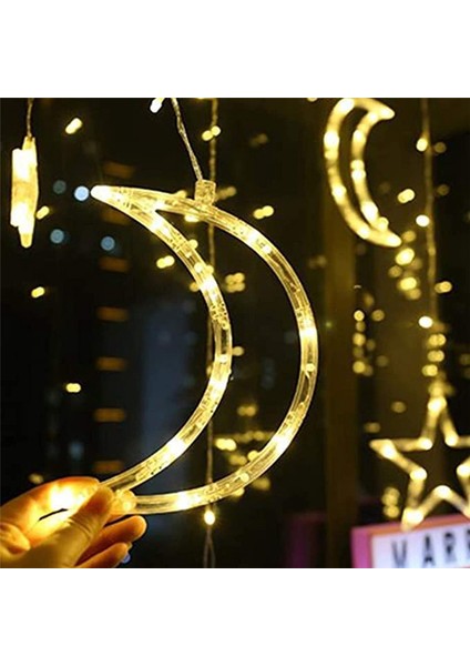 3.5m Dekoratif Yıldızlı Ip Perde Ramazan Işıkları Aylar ve Yıldızlar LED Gece Lambası Ramazan Ev Dekorasyon Partisi Için (Yurt Dışından)