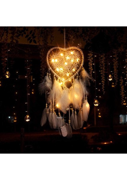 Kalp Boho Dream Catcher, LED Işık ile Kalp Şeklinde Dream Catcher Kolye Kızlar Için Boho Tarzı Dekorasyon Hediyeler (Yurt Dışından)